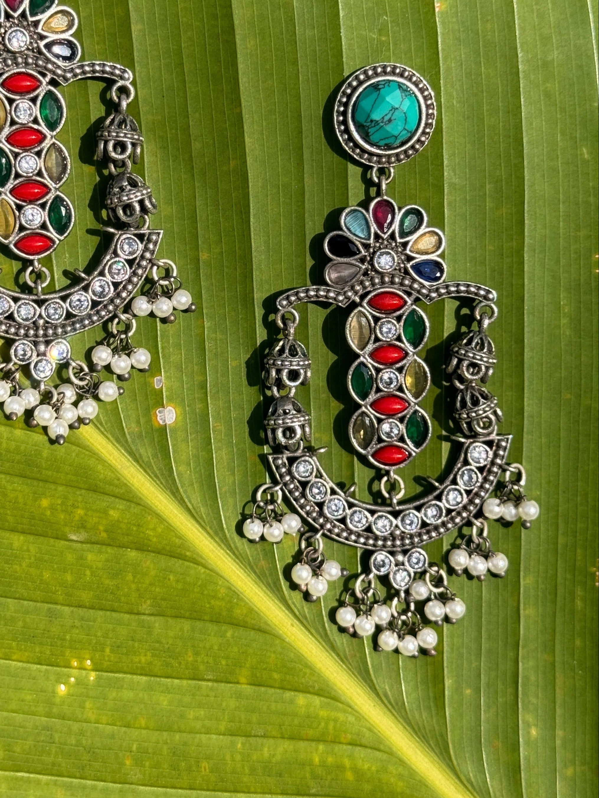 Oxidised Multicolour Statement Earrings