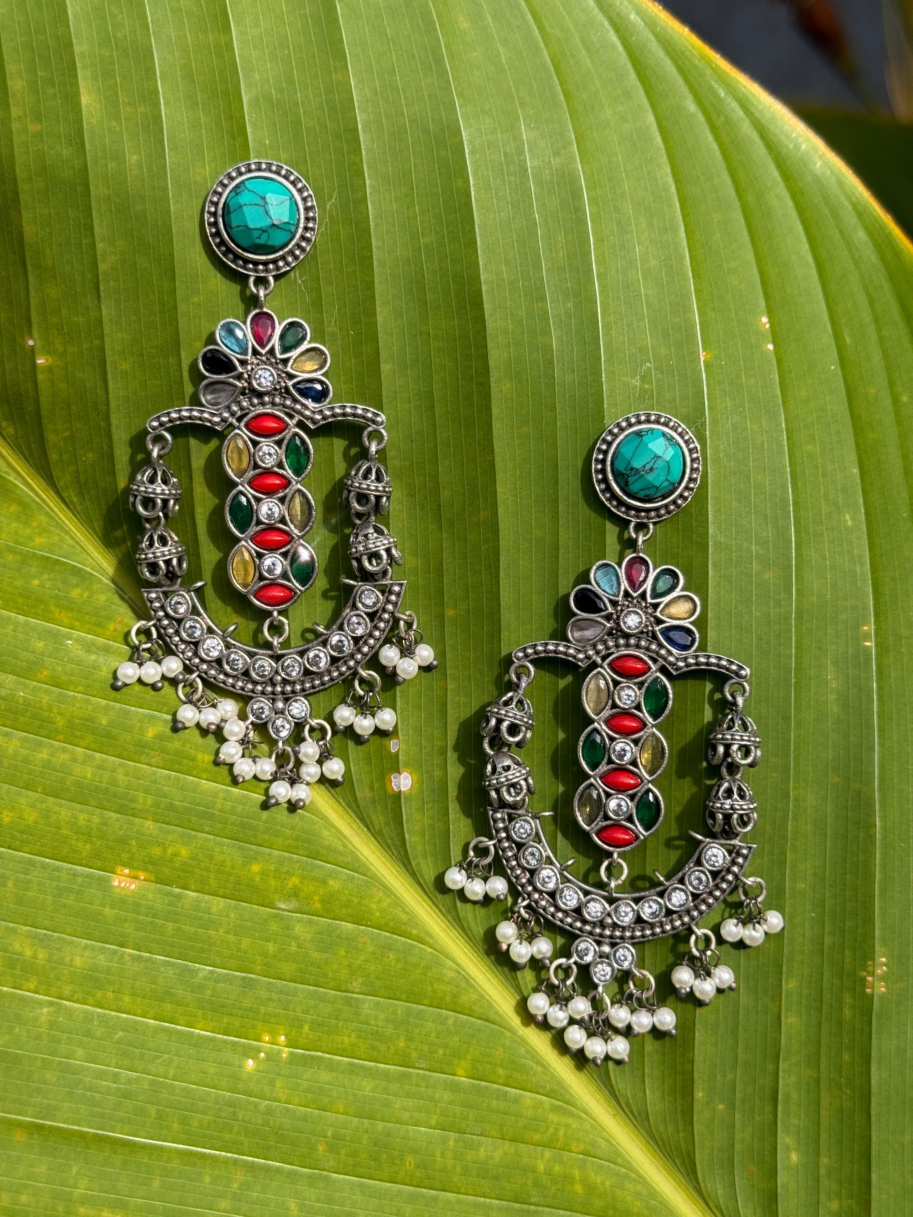 Oxidised Multicolour Statement Earrings