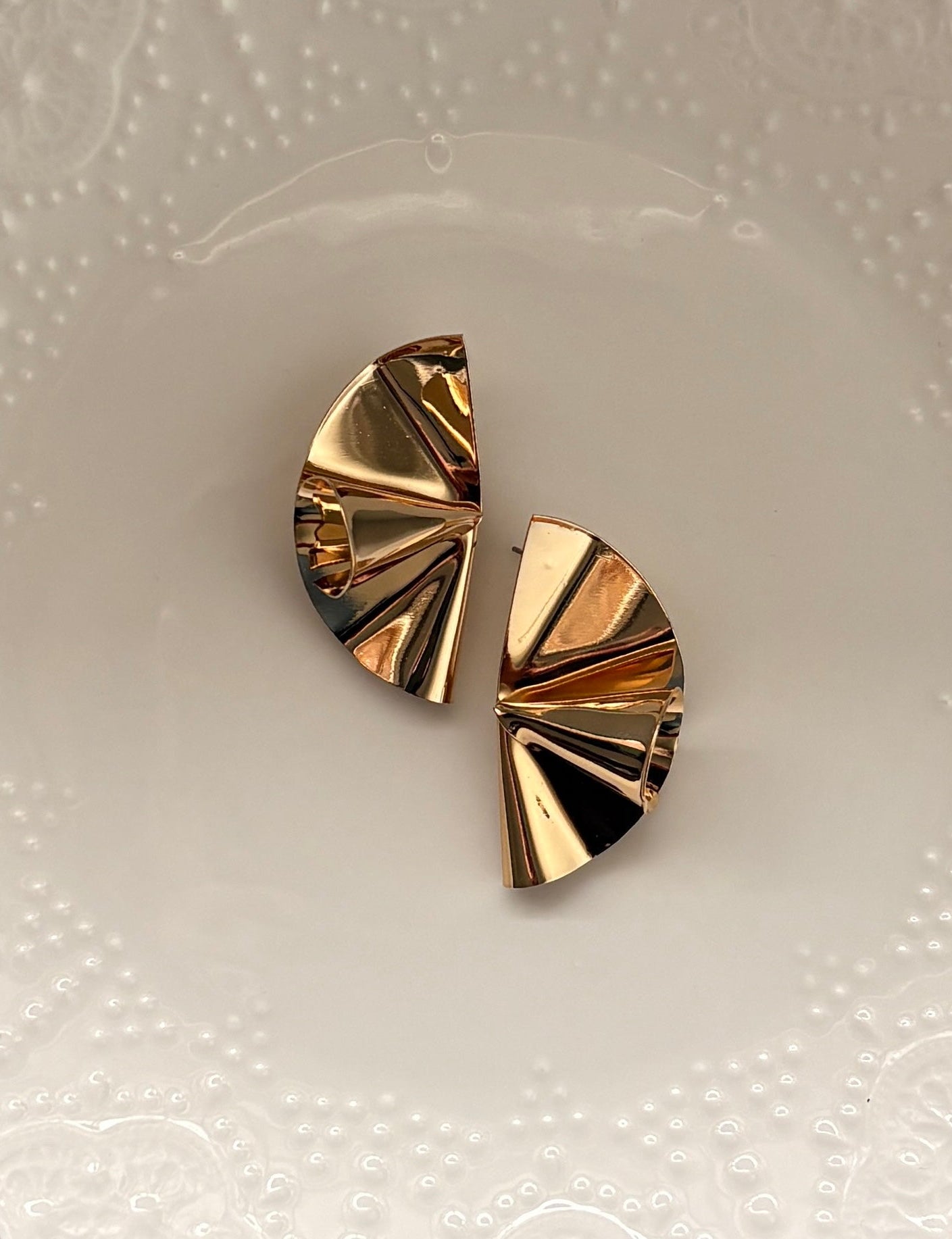 Geometric Fan Gold Toned Earrings