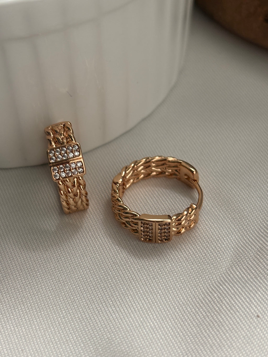 Braided Crystal Huggie Hoops