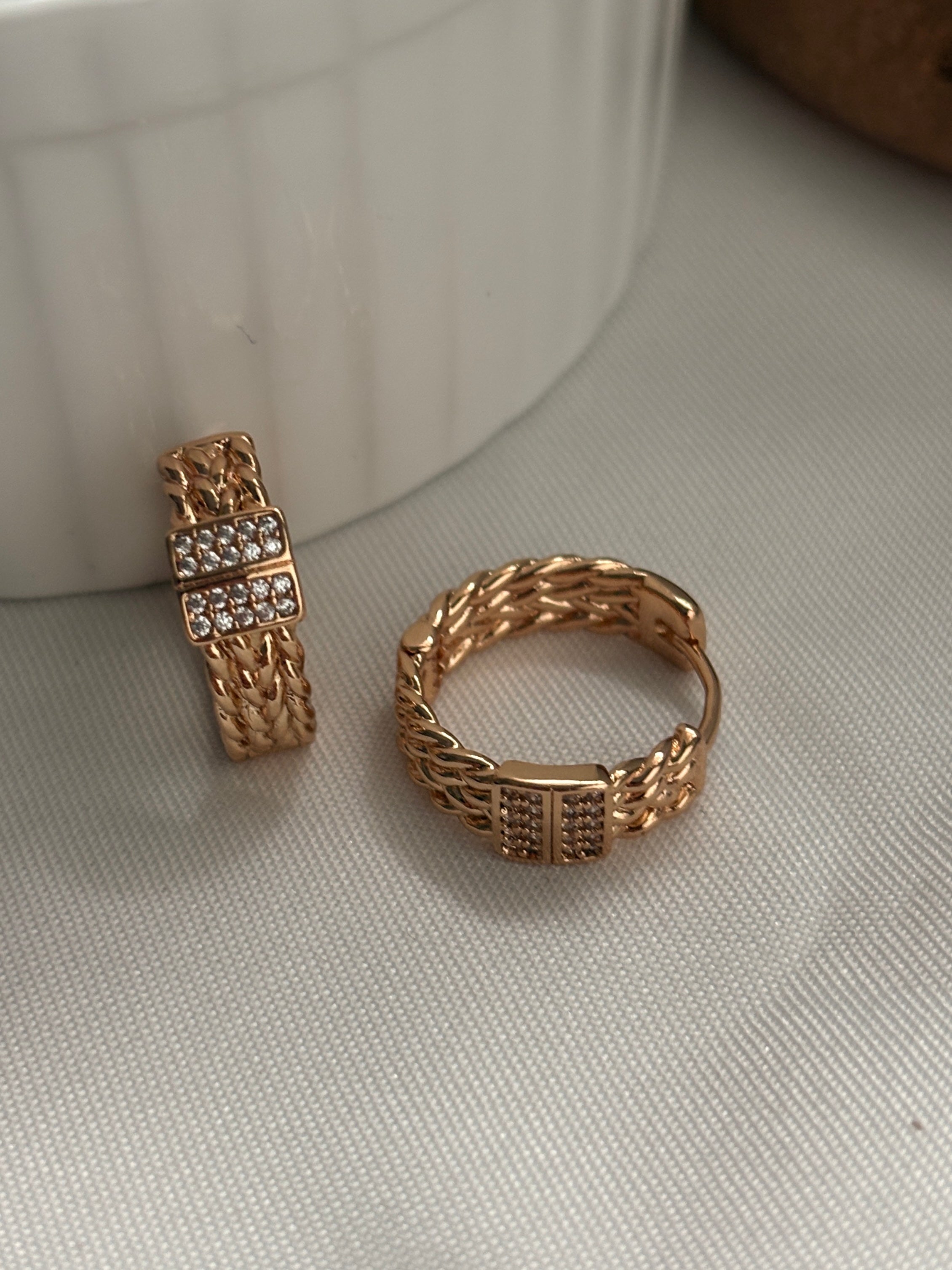 Braided Crystal Huggie Hoops