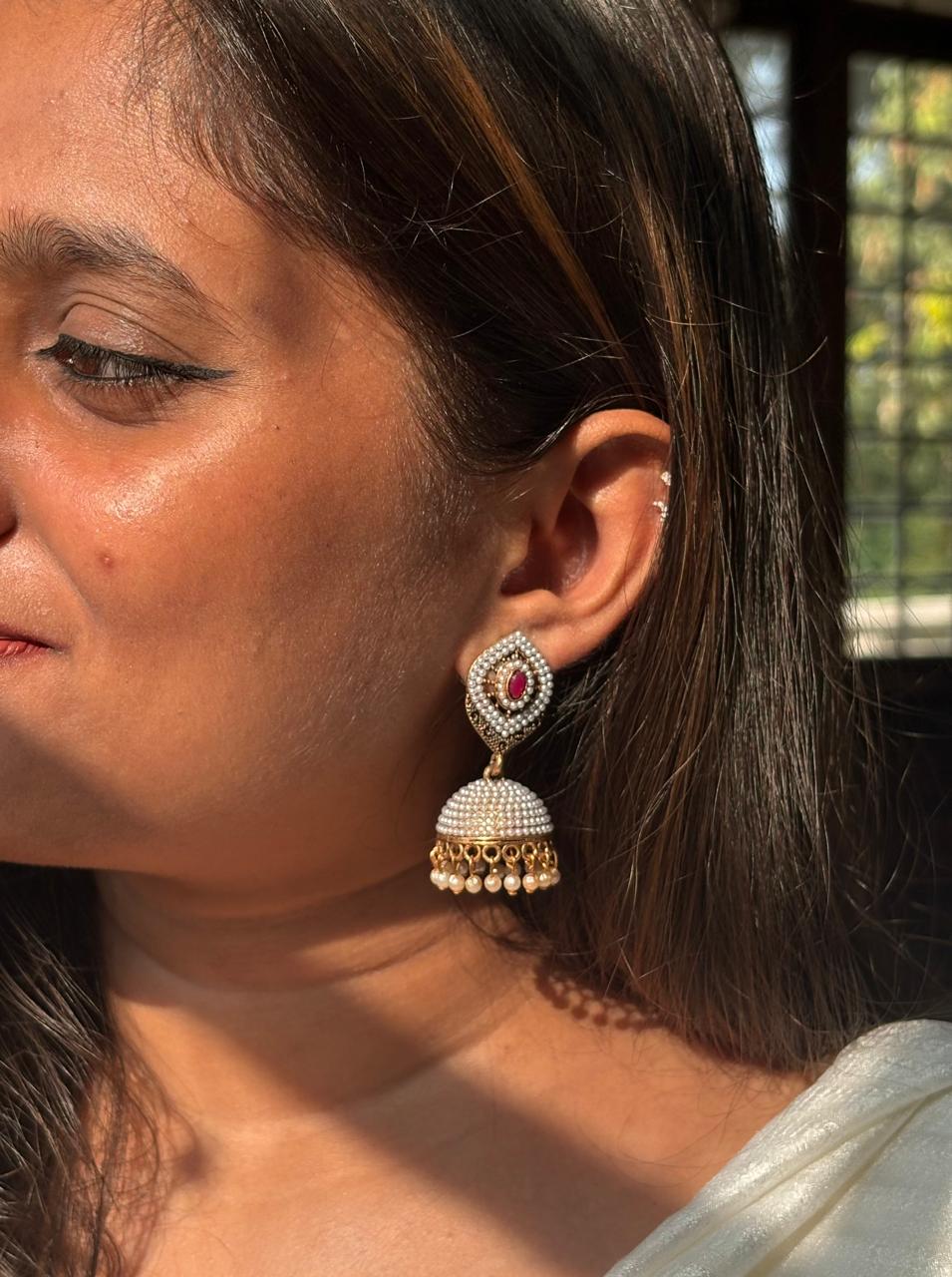 Anaya Stone Pearl Jhumkas