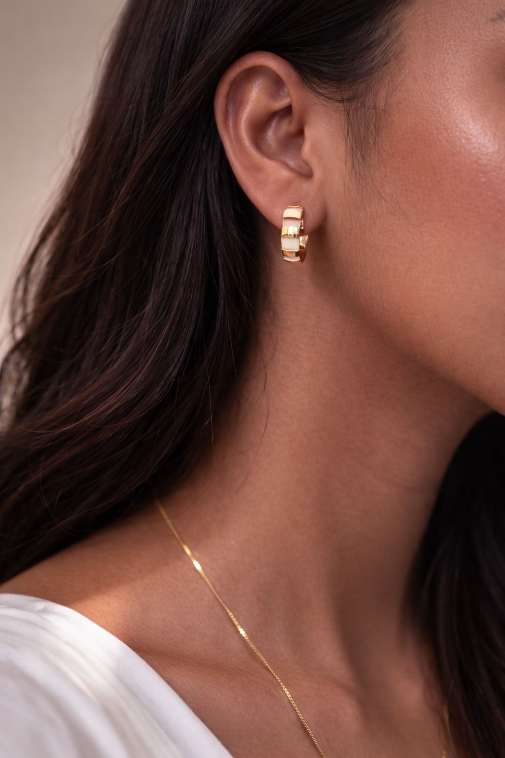 Ivory Gold Huggie Hoops