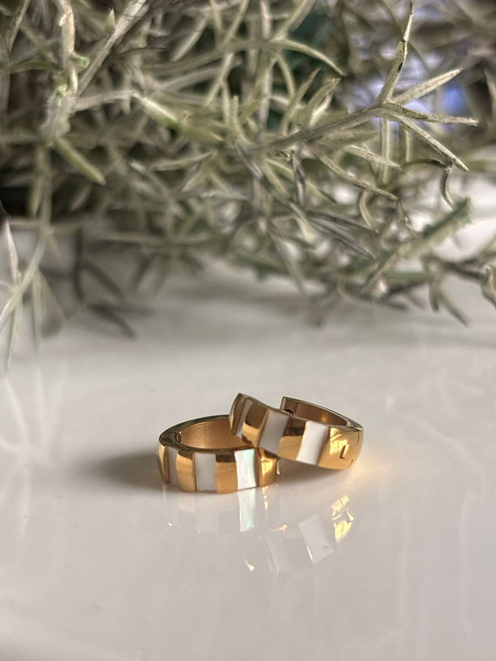 Ivory Gold Huggie Hoops